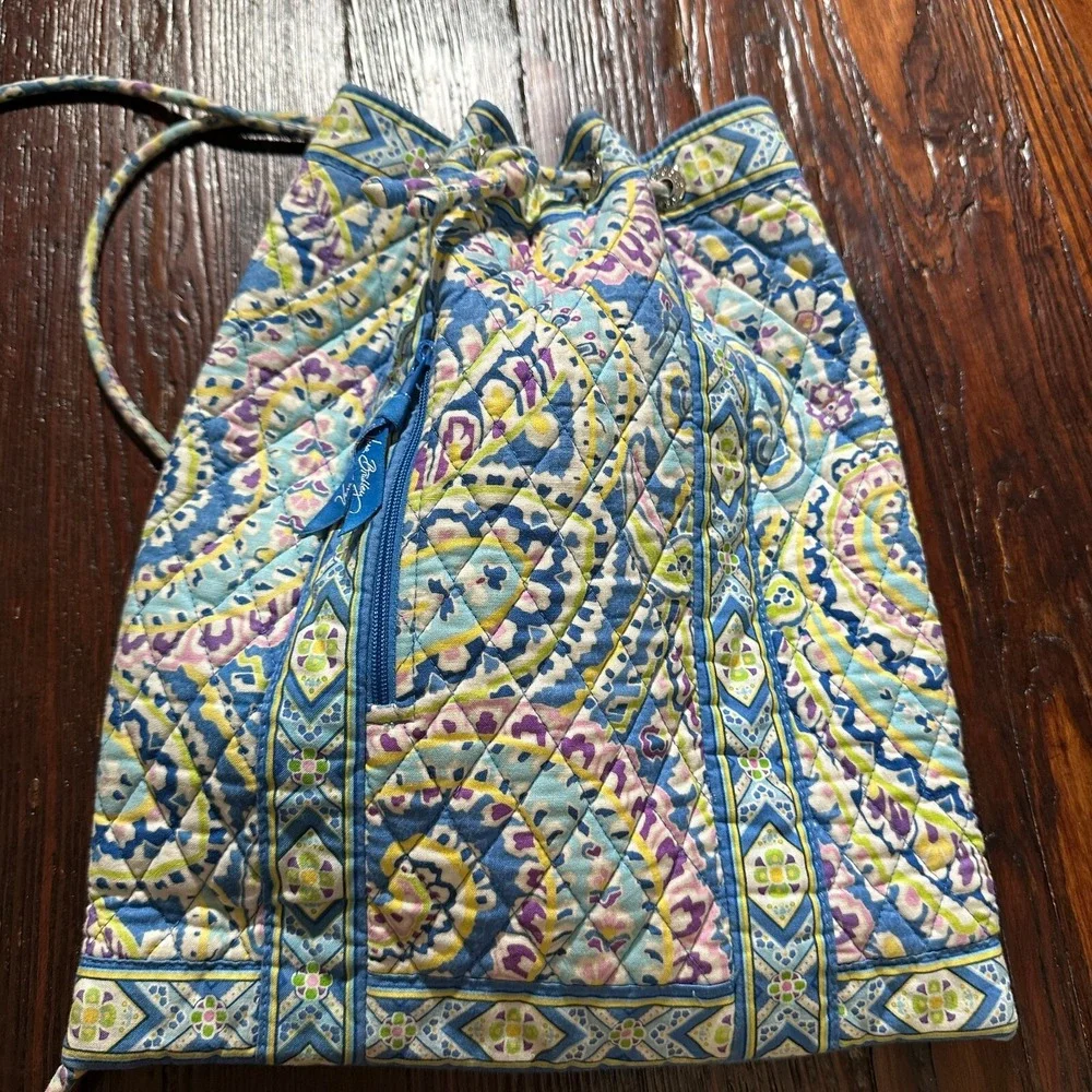 Vera Bradley Drawstring Cinch Backpack Blue Green Purple‎ Paisley - Picture 2 of 8